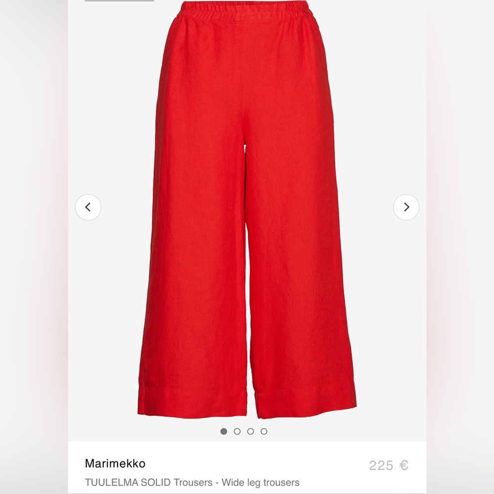 Marimekko Tuulelma Solid Linen Wide Crop Pants L Xl 42 44
